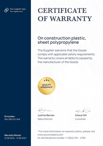 Professional and modest warranty certificate template portrait