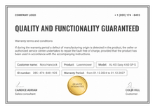 Minimalistic and professional warranty certificate template landscape