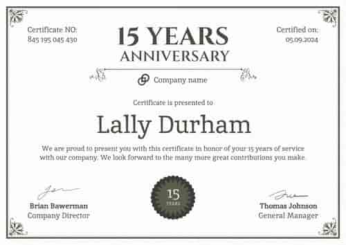 Simple and ornamental work anniversary certificate template landscape