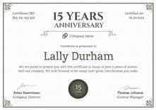 Simple and ornamental work anniversary certificate template landscape