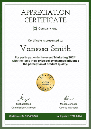 Organized and professional certificate of appreciation template portrait