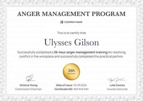 Formal and framed anger management certificate template landscape