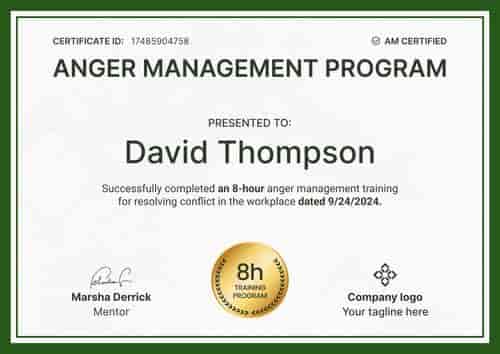 Bold and formal anger management certificate template landscape