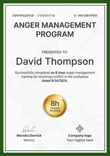 Bold and formal anger management certificate template portrait