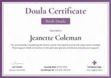 Chic and professional doula certificate template landscape