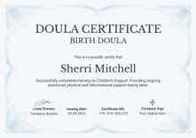 Sophisticated and professional doula certificate template landscape