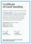Authentic and professional certificate of good standing template portrait