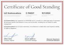 Validated and professional certificate of good standing template landscape