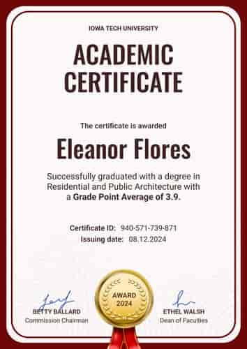 Straightforward and professional academic certificate template portrait