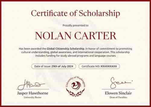 Elegant and professional scholarship certificate template landscape