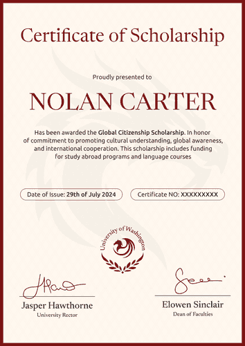 Elegant and professional scholarship certificate template portrait