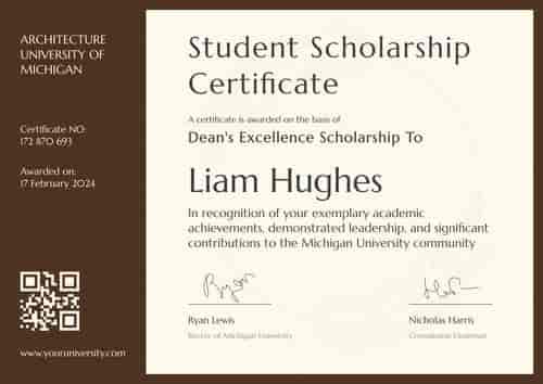 Dignified and professional scholarship certificate template landscape