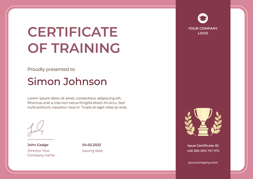 burgundy simple certificate of training landscape 12281