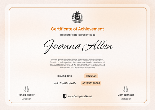 orange modern certificate of achievement landscape 12754