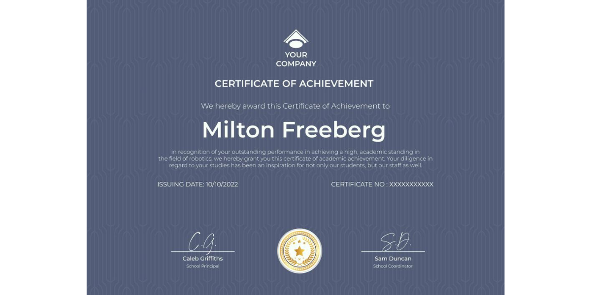 Dark blue simple certificate of achievement certificate design.