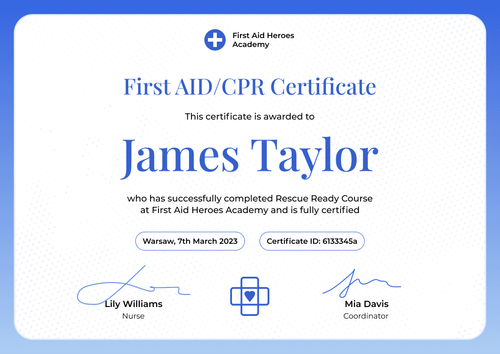 Modern and Professional First-Aid and CPR Certificate Template landscape