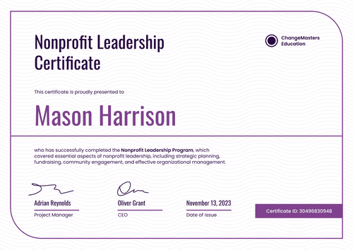 Gentle and professional non-profit leadership certificate template landscape