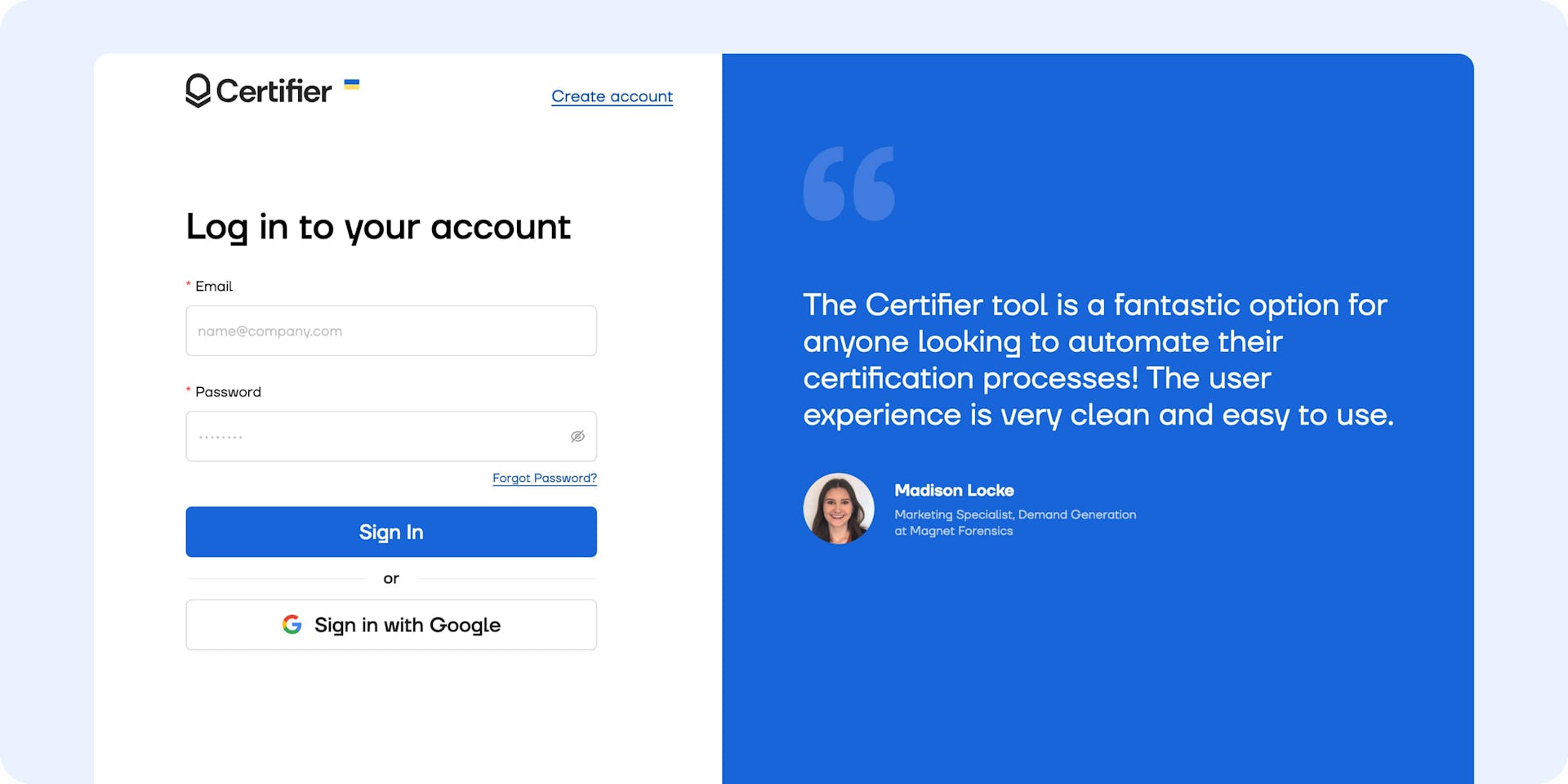 Creating an account in the Certifier dashboard.