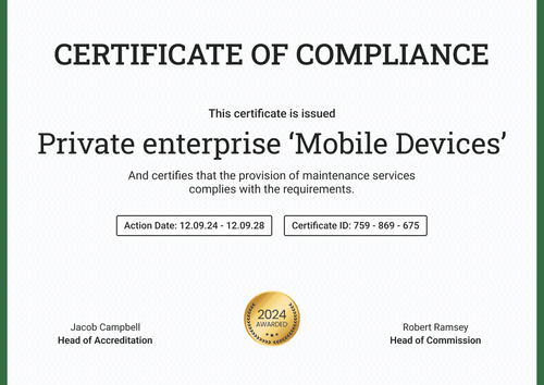 Original and professional certificate of compliance template landscape