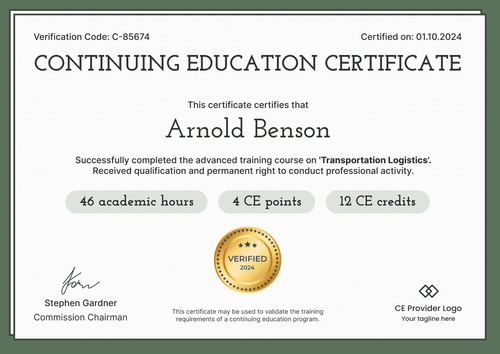 Organized and professional CE certificate template landscape