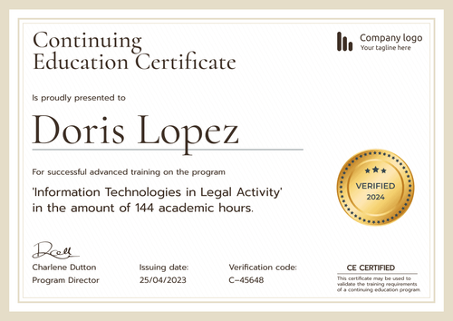 Timeless and professional Continuing Education certificate template landscape