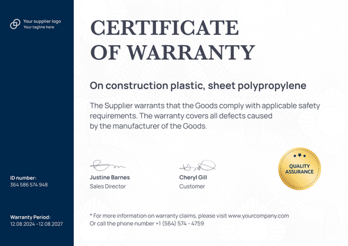 Professional and modest warranty certificate template landscape