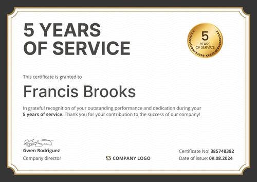 Stylish and formal work anniversary certificate template landscape