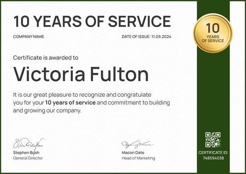 Professional and outstanding work anniversary certificate template landscape