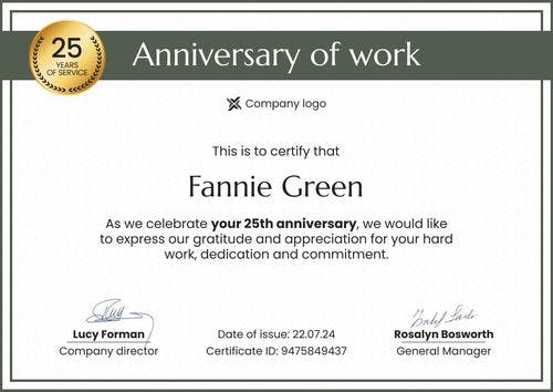 Contemporary and professional work anniversary certificate template landscape