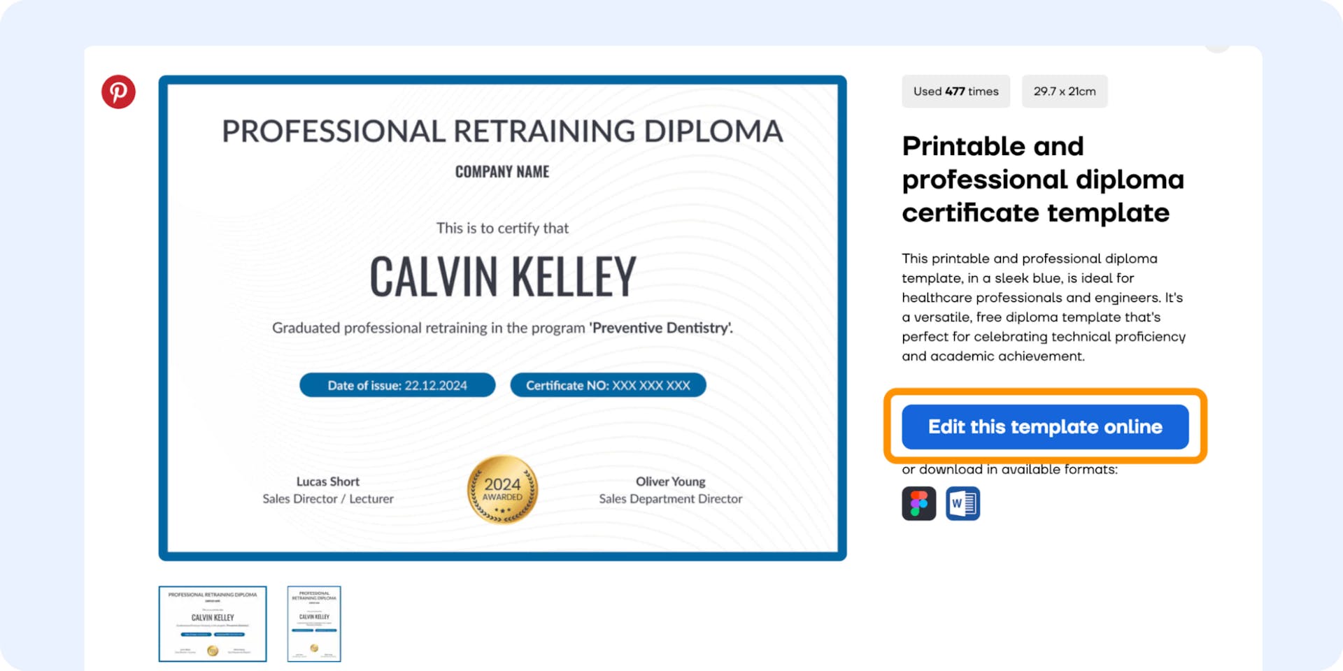 Choosing the printable certificate design.