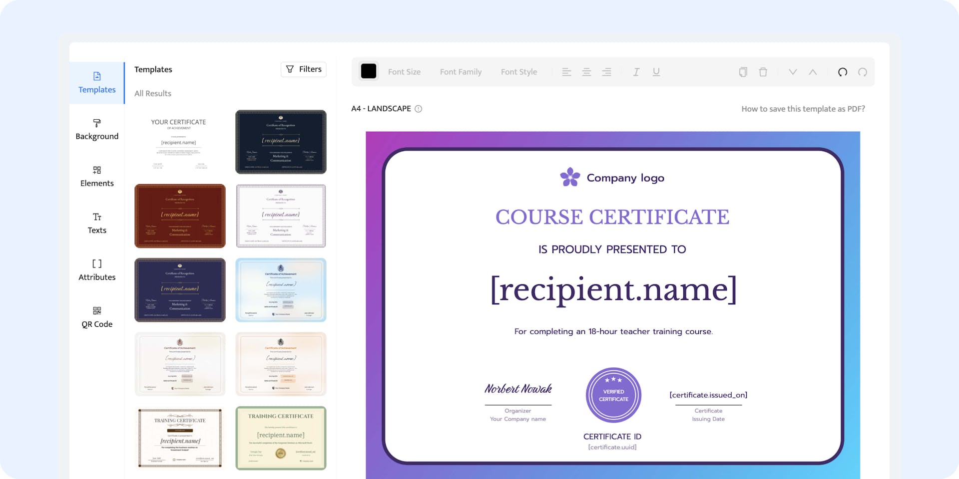 Choosing certificate templates that suits best as PDF.