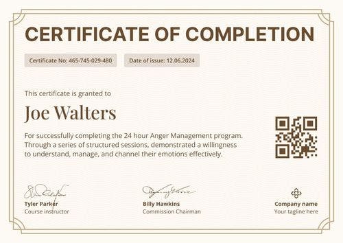 Modern and professional anger management certificate template landscape