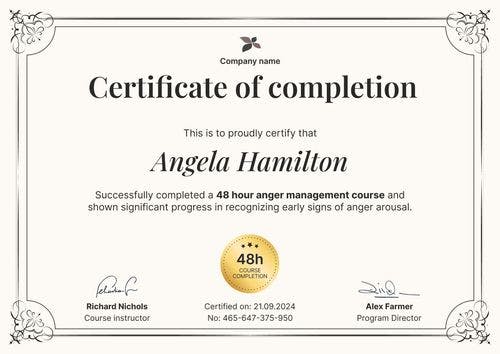 Fine and professional anger management certificate template landscape