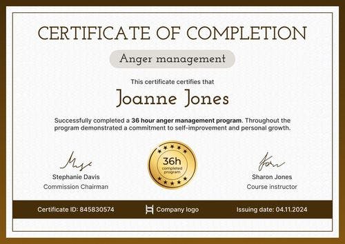 Professional and superior anger management certificate template landscape
