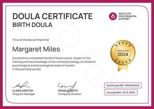 Sleek and professional doula certificate template landscape