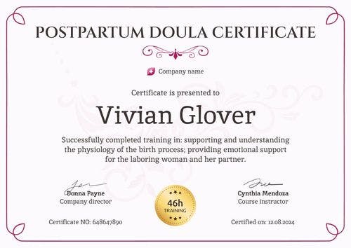 Flexible and professional doula certificate template landscape