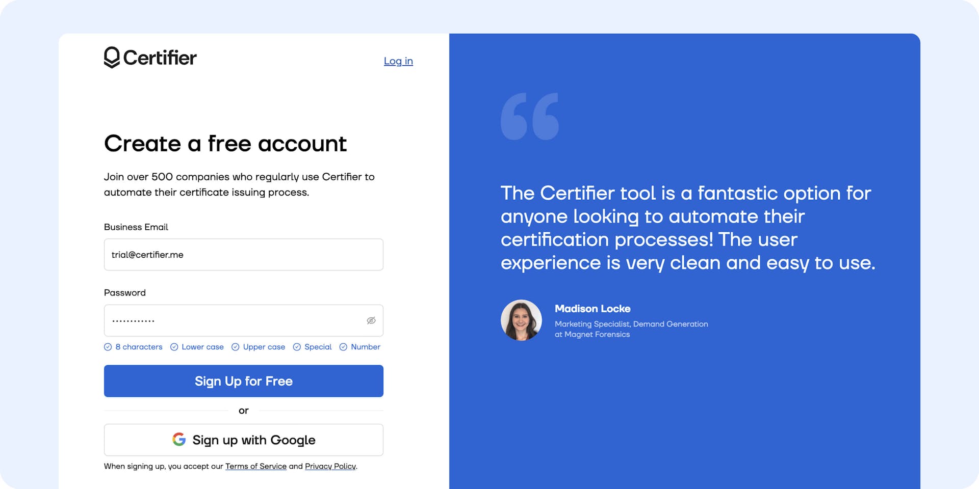 Creating an account in Certifier to update issued credential anytime.