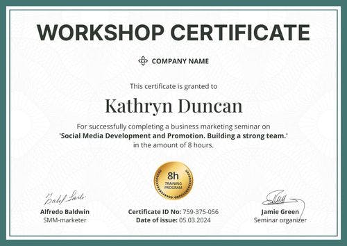 Flexible and professional workshop certificate template landscape