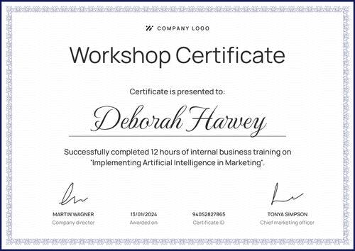 Classic and professional workshop certificate template landscape