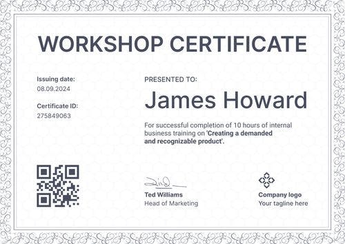 Fancy and professional workshop certificate template landscape