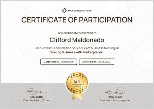 Organized and professional workshop certificate template landscape