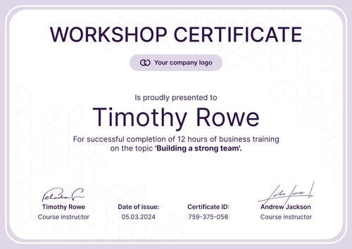 Fresh and professional workshop certificate template landscape