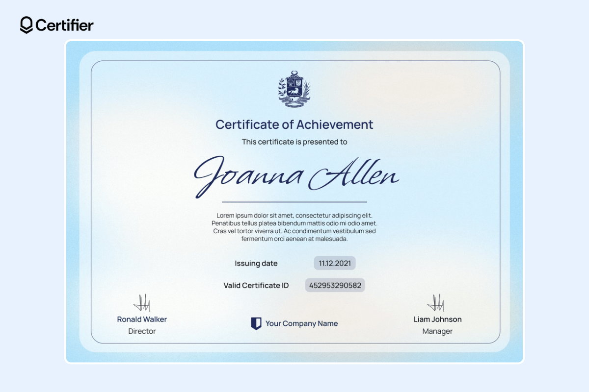 Humble certificate of awesomeness from free powerpoint certificate templates library in subtle blue color with a badge at the center stage.