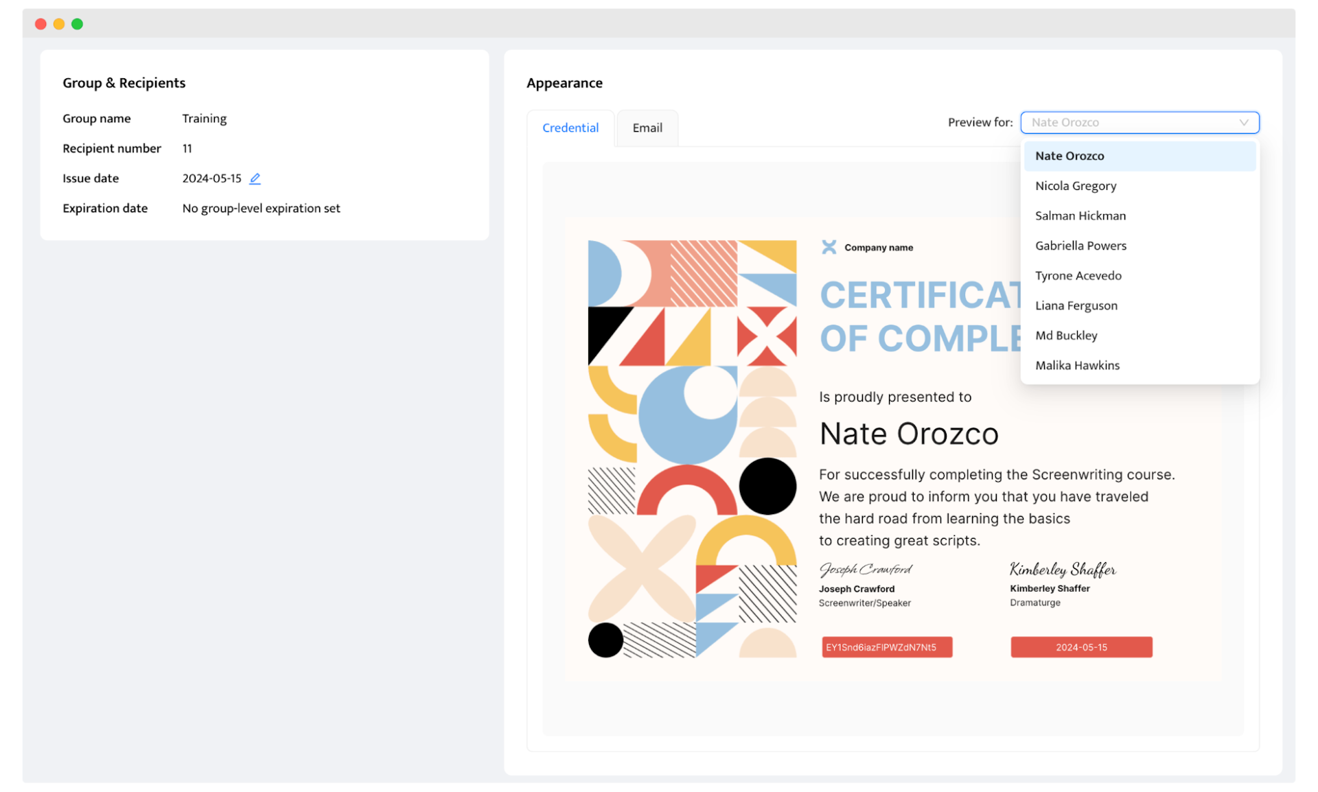Checking up a personalized certificate design.