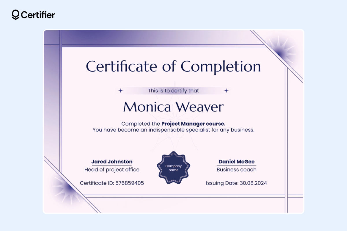 Gradient professional and elegant Figma certificate template.