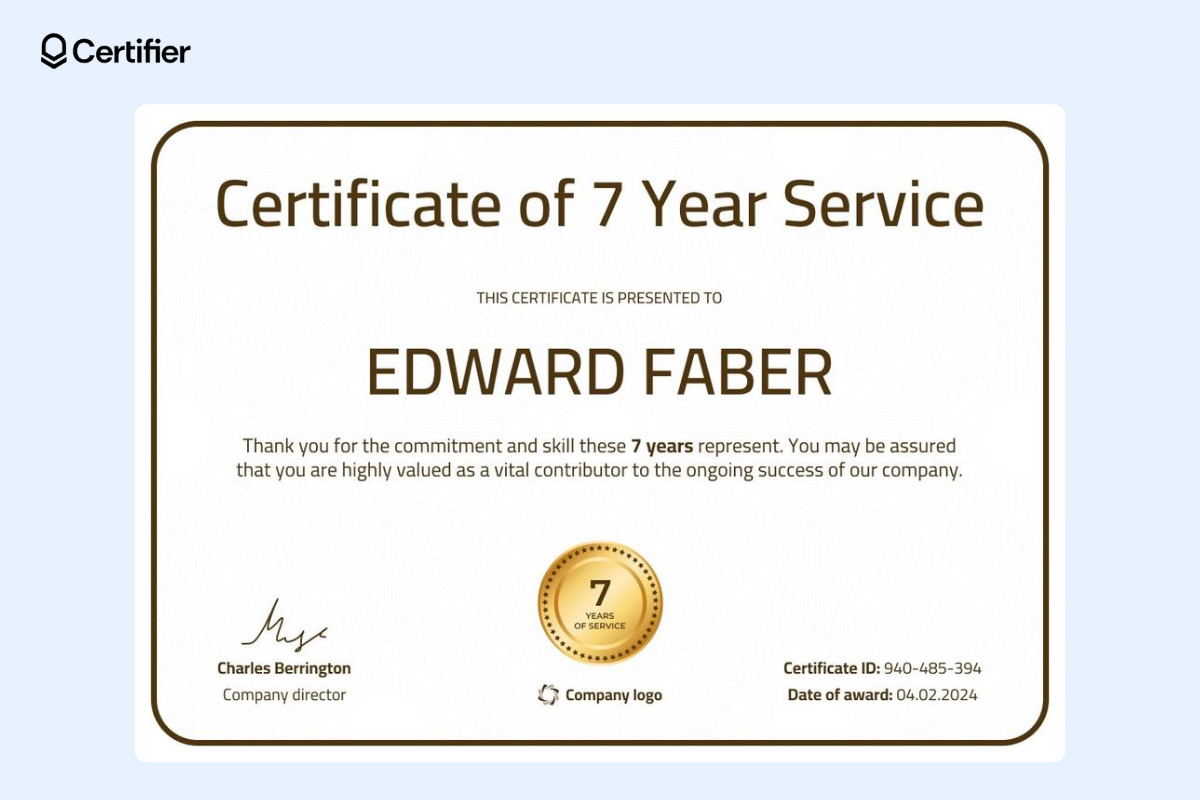 Light yellow Figma certificate template with golden badge element.