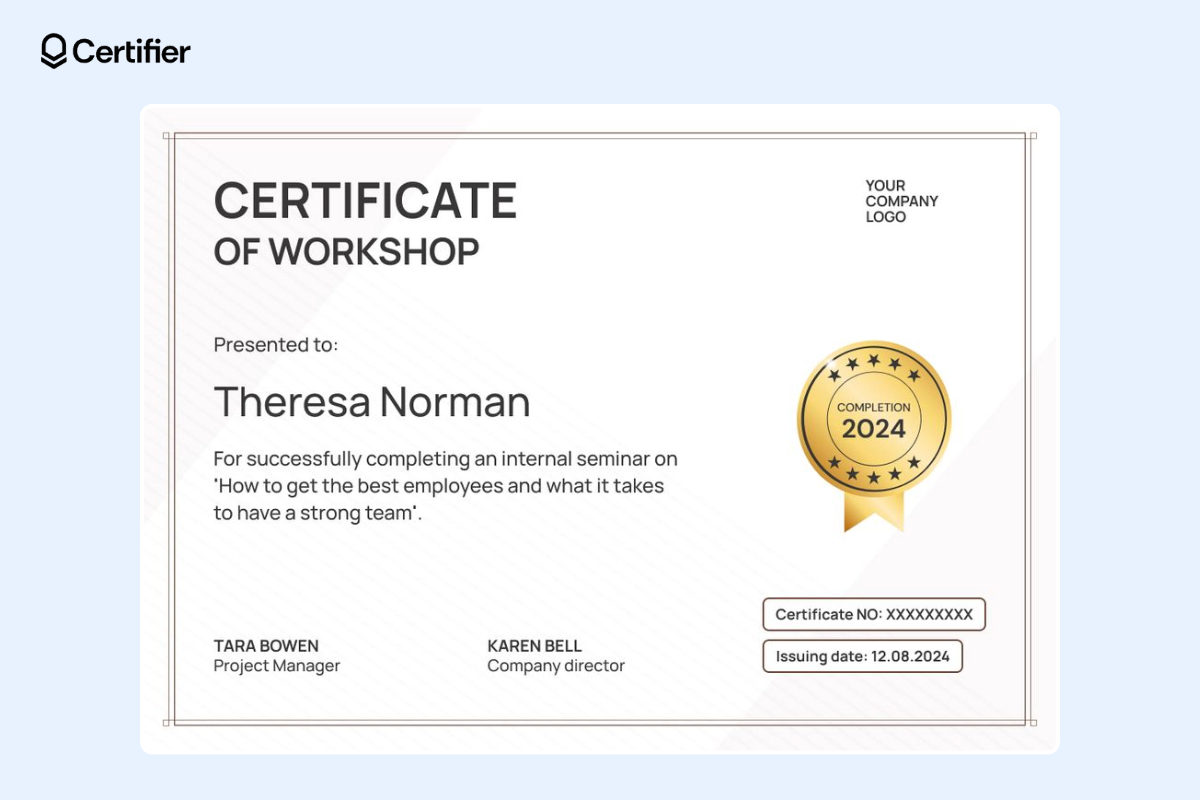 Traditional Figma workshop certificate with yellow colors and golden elements.