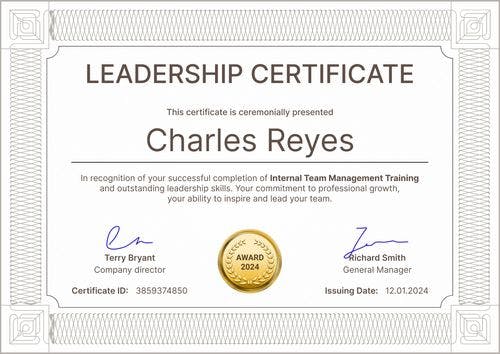 Classic and professional leadership certificate template landscape