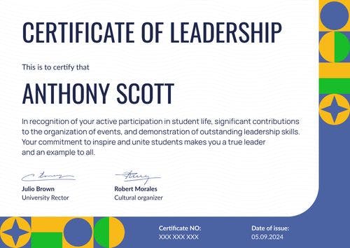 Creative and professional leadership certificate template landscape