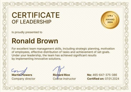 Fancy and professional leadership certificate template landscape